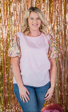 Load image into Gallery viewer, Shimmer & Shine Floral Sequin Puff Sleeve Top