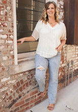 Load image into Gallery viewer, Coastal Breeze Crochet Sleeve Top