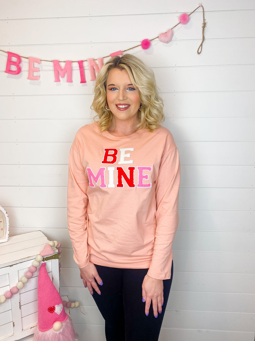Be Mine Chenille Lettering Long Sleeve Top