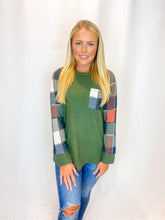 Load image into Gallery viewer, Mandy Olive Plaid Sleeve Top

