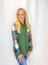 Load image into Gallery viewer, Mandy Olive Plaid Sleeve Top
